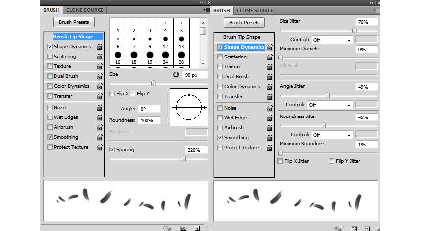 Параметры пера кисти