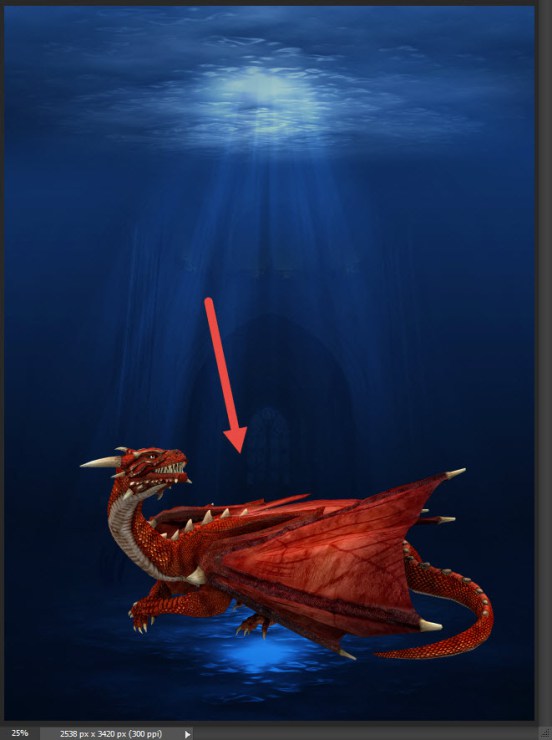 Создаем удивительную подводную сцену с драконом в Photoshop 8