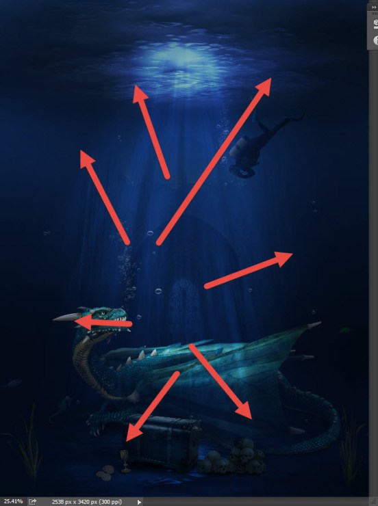 Создаем удивительную подводную сцену с драконом в Photoshop 36