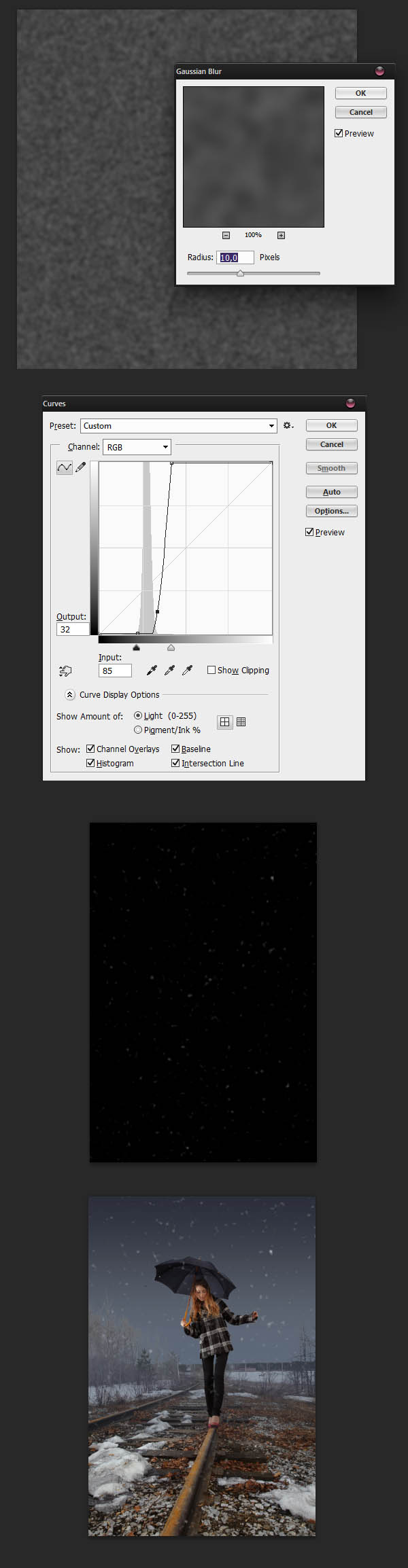 Падающий снег на фото