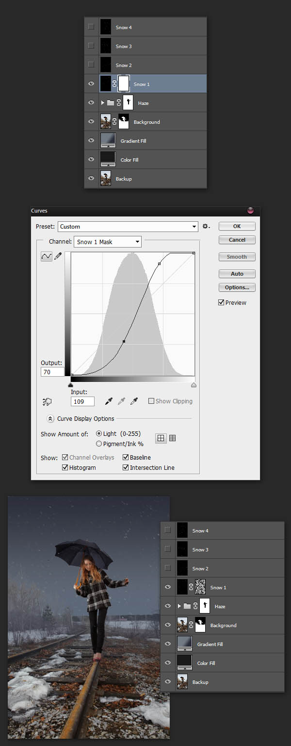 Падающий снег на фото