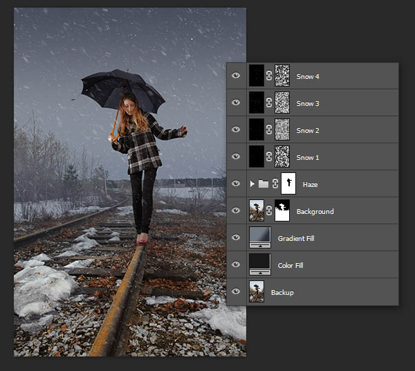 Падающий снег на фото